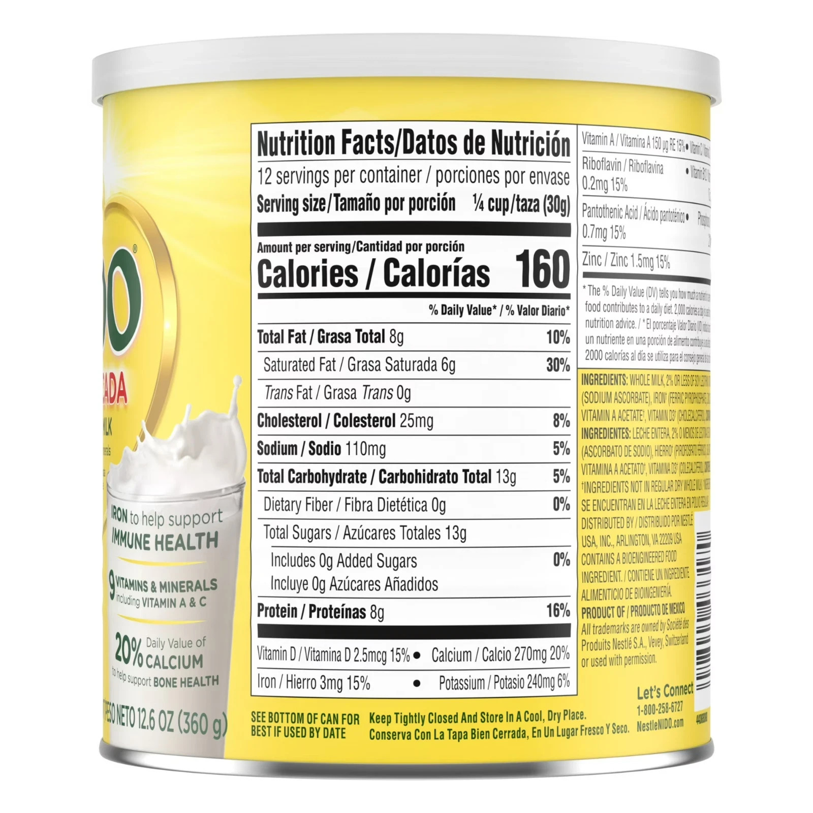 NIDO Fortificada Dry Whole Milk Powder with Vitamins A, C, D, Iron & Calcium,…