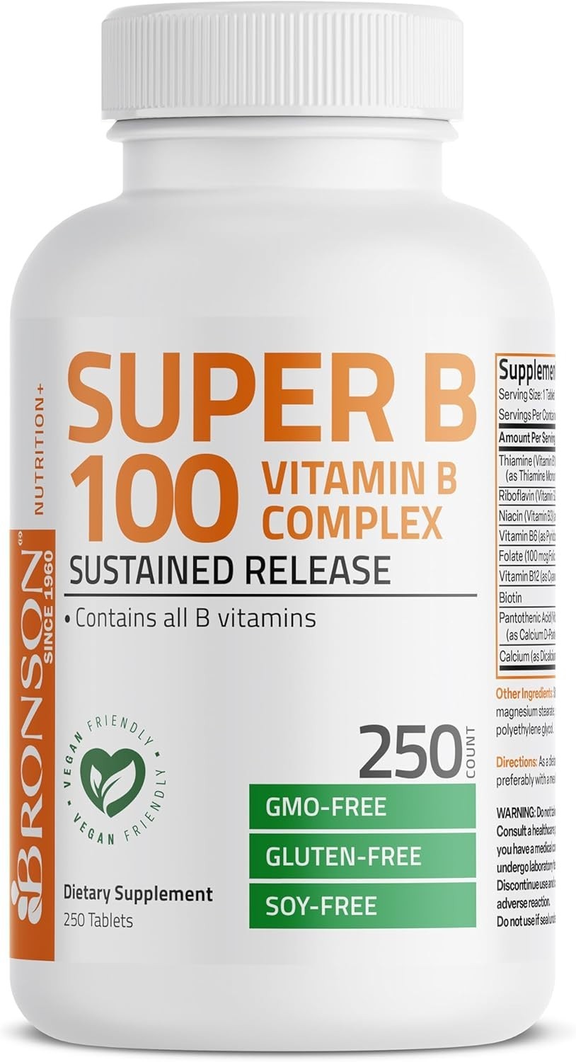 Bronson Super B 100 Vitamin B Complex Sustained Release 250 Count (Pack of 1)