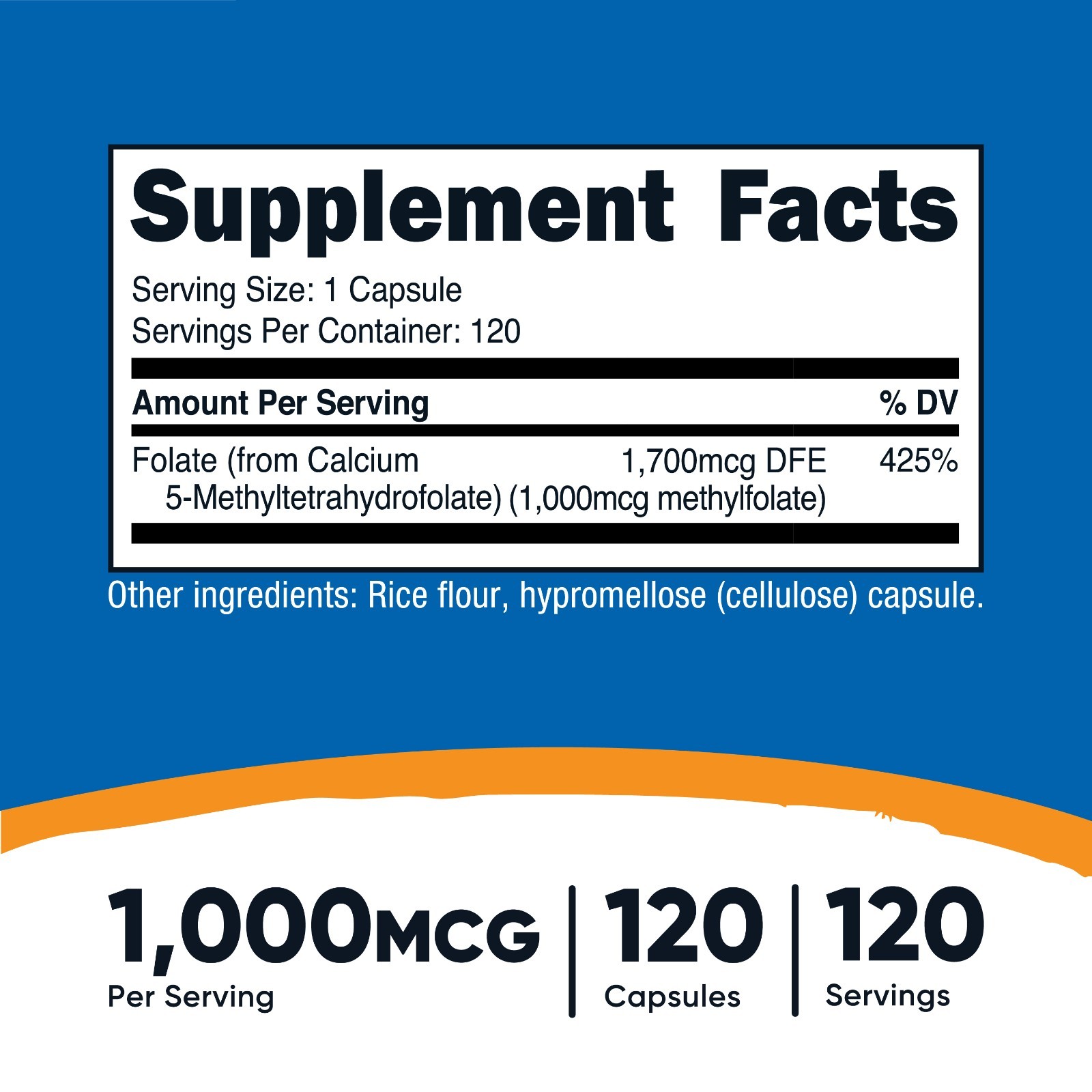 Nutricost Methyl Folate 1000mcg, 120 Vegan Capsules – Gluten Free, Non-GMO