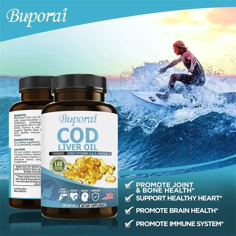 Cod Liver Oil 120pcs,Support Brain,Skin and Nervous System Health,Improve Memory