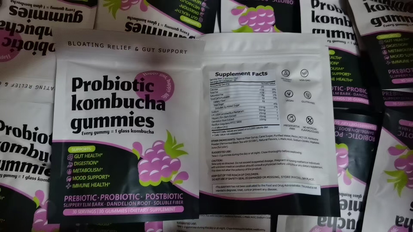 1-3 Pack Kombucha Gummy – Prebiotics Probiotics Fiber Daily Supplement