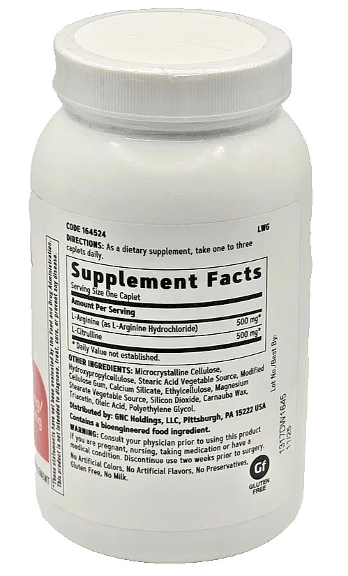 Sealed GNC L-Arginine & L-Citrulline 500mg 120 Caplets