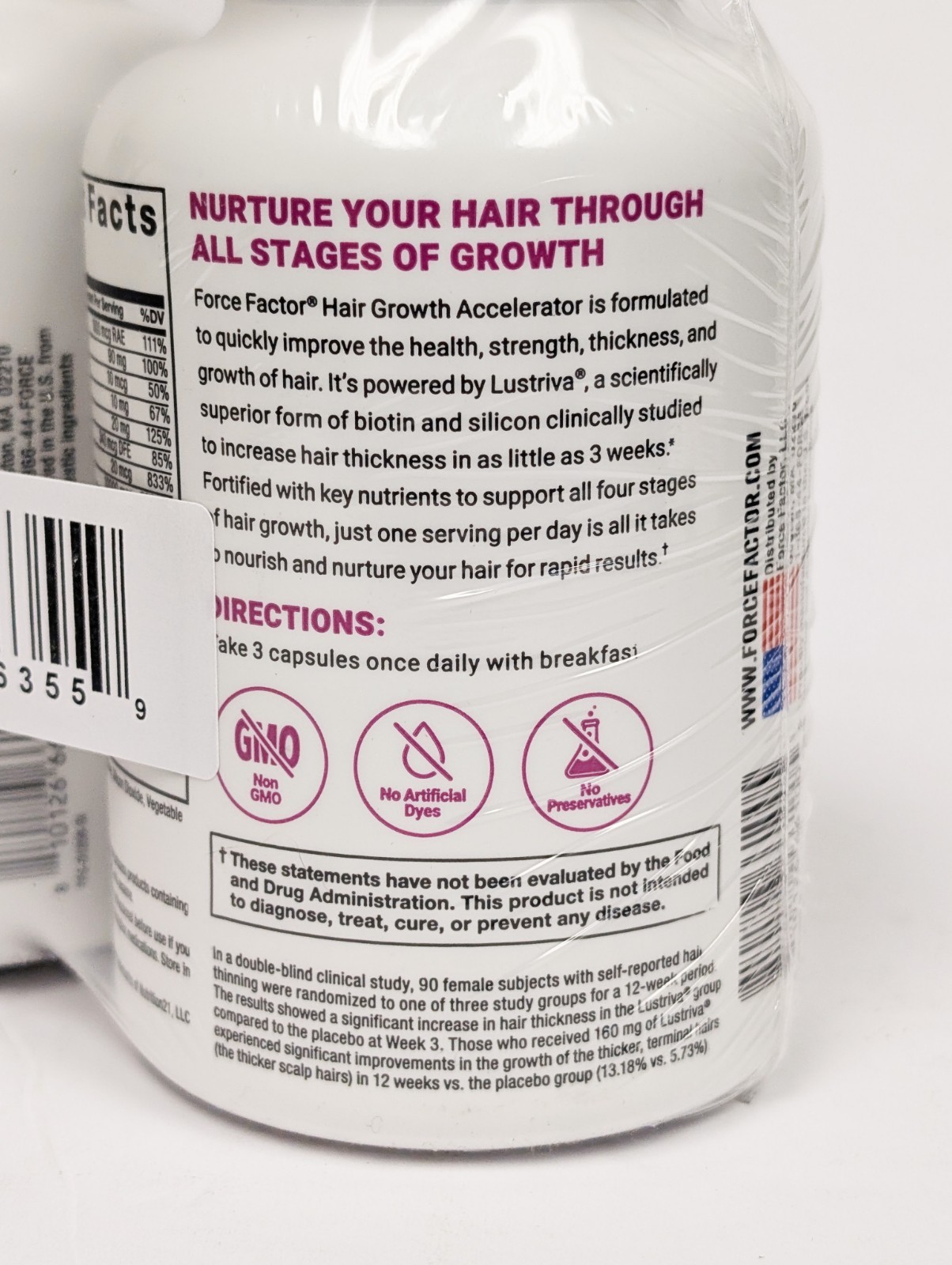 Force Factor Hair Growth Accelerator Capsules, 180 Count, Exp 10/2028