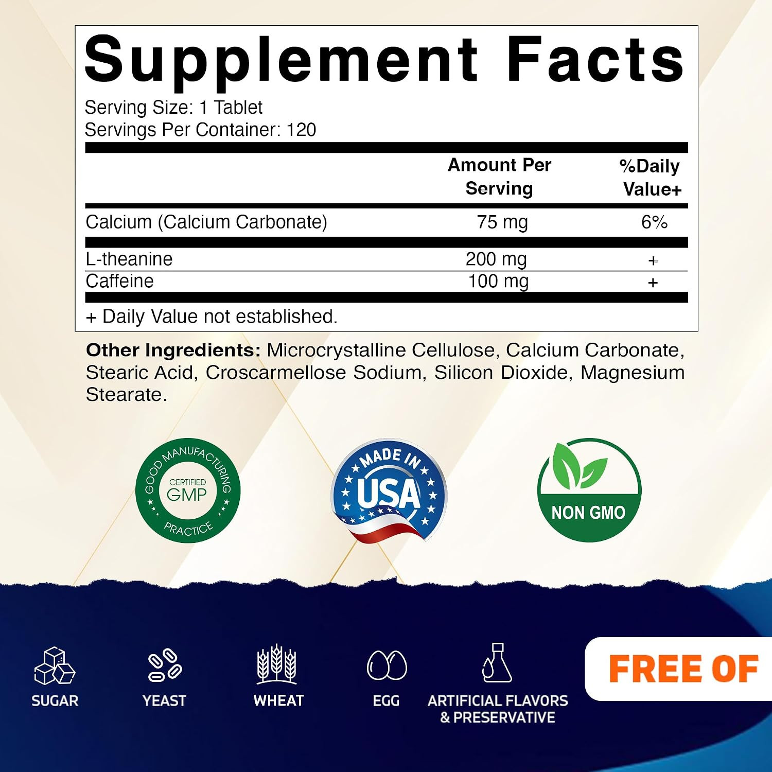 Vitamatic L-Theanine 200 mg with Caffeine 100 mg, 120 Tablets | Promote Calm Foc