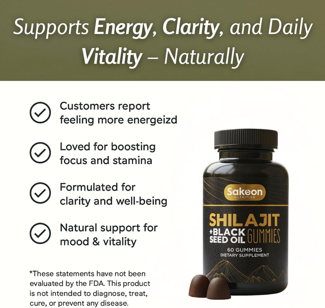 Pure Shilajit Gummies for Men & Women, Shilajit with Black Seed Oil, High Potenc
