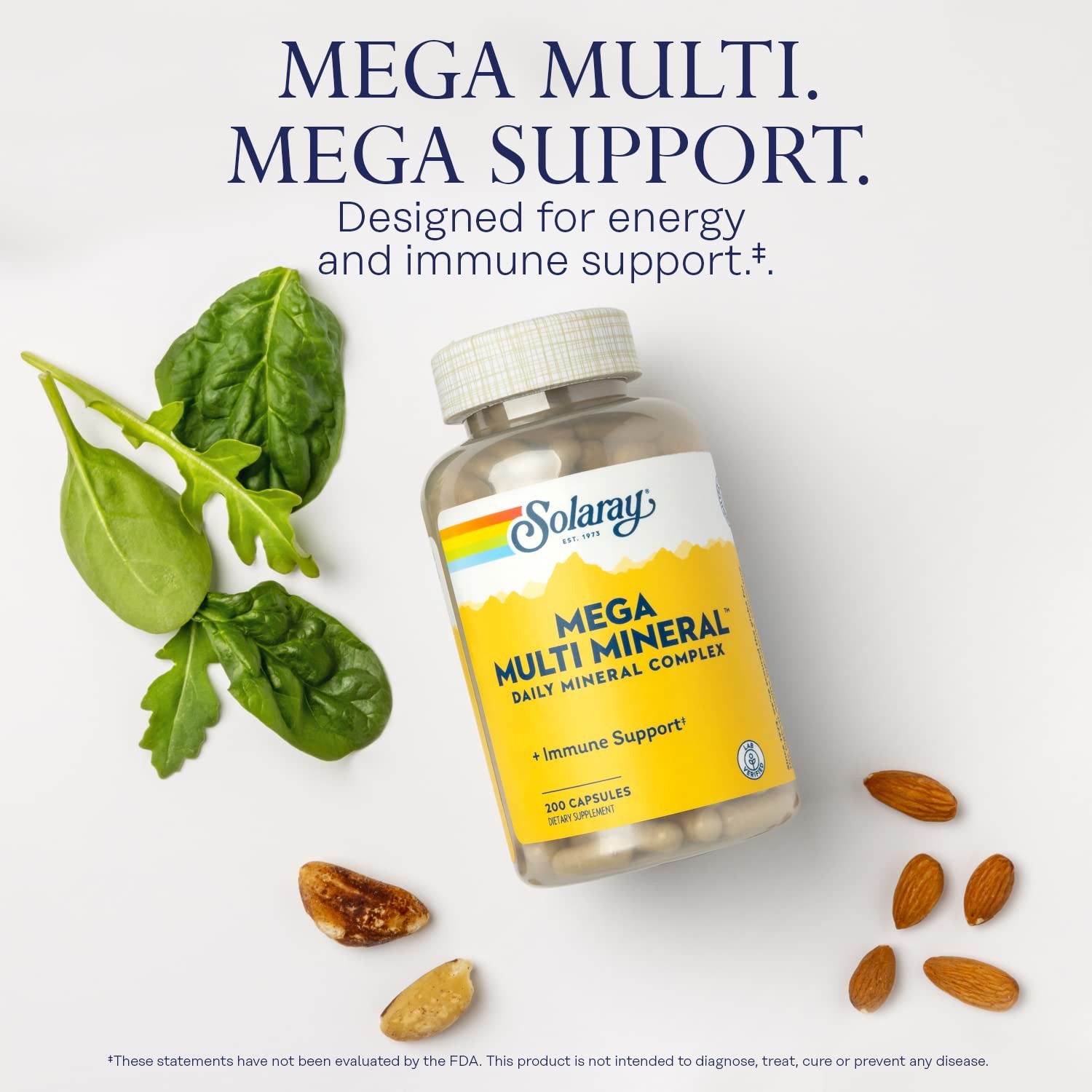 Solaray Mega Multi Mineral | 200 Capsules 1 Count (Pack of 200), No Color