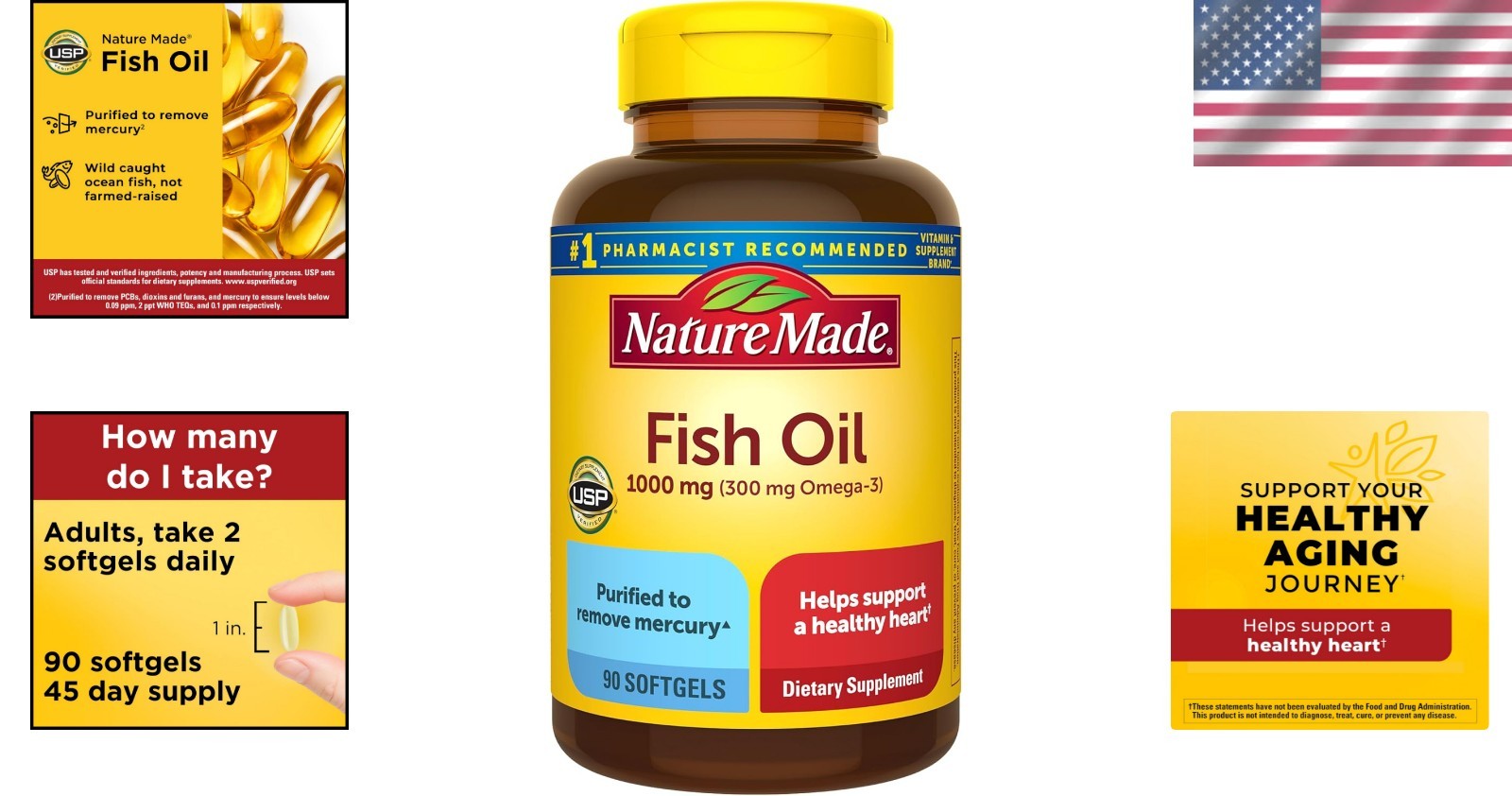 1000 mg Omega-3 Fatty Acids Softgels – Gluten & Dairy Free, 45-Day Heart Support
