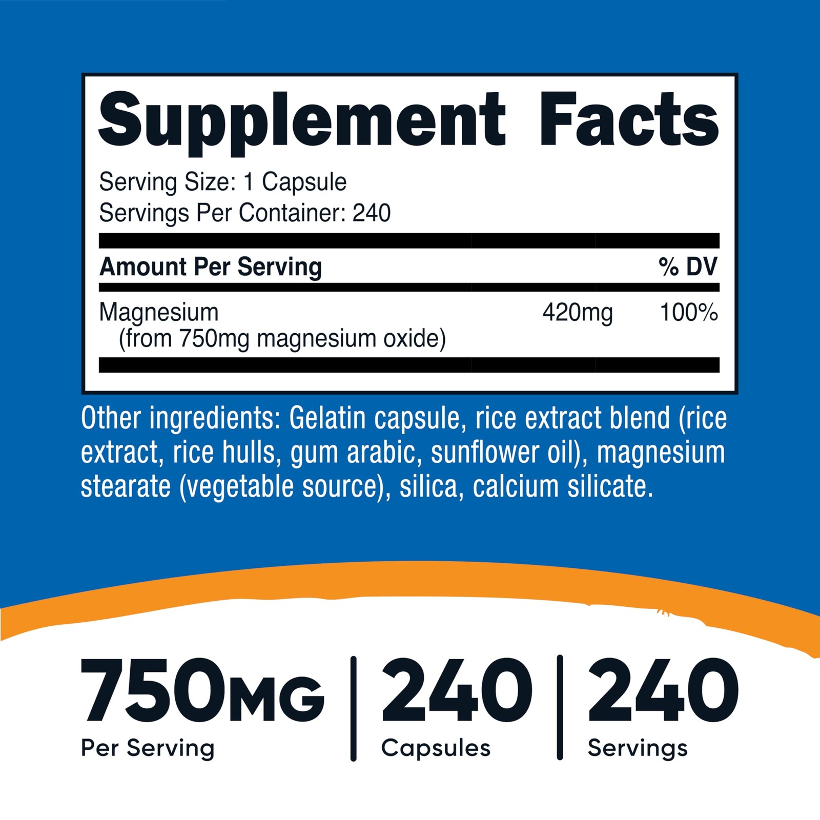Nutricost Magnesium Oxide 750mg, 240 Capsules – 420mg 240 Count (Pack of 1)