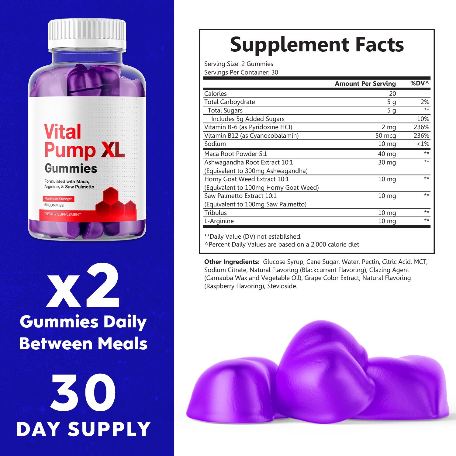 Vital Pump XL Gummies for Men Maximum Strength Vitamin Supplement 180 Gummies