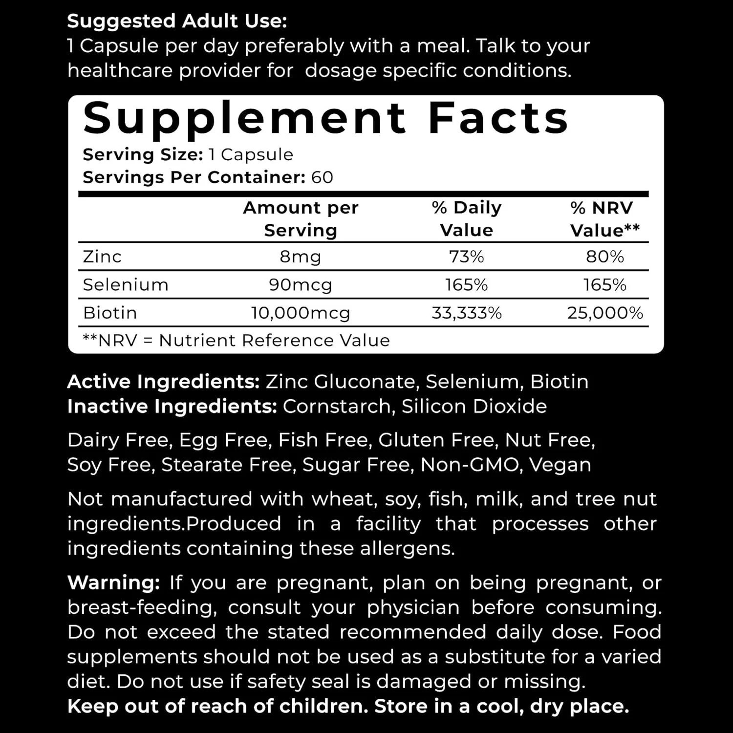 Biotin 10,000 mcg Dietary Supplement w/Zinc & Selenium to Promote Thicker Hai…