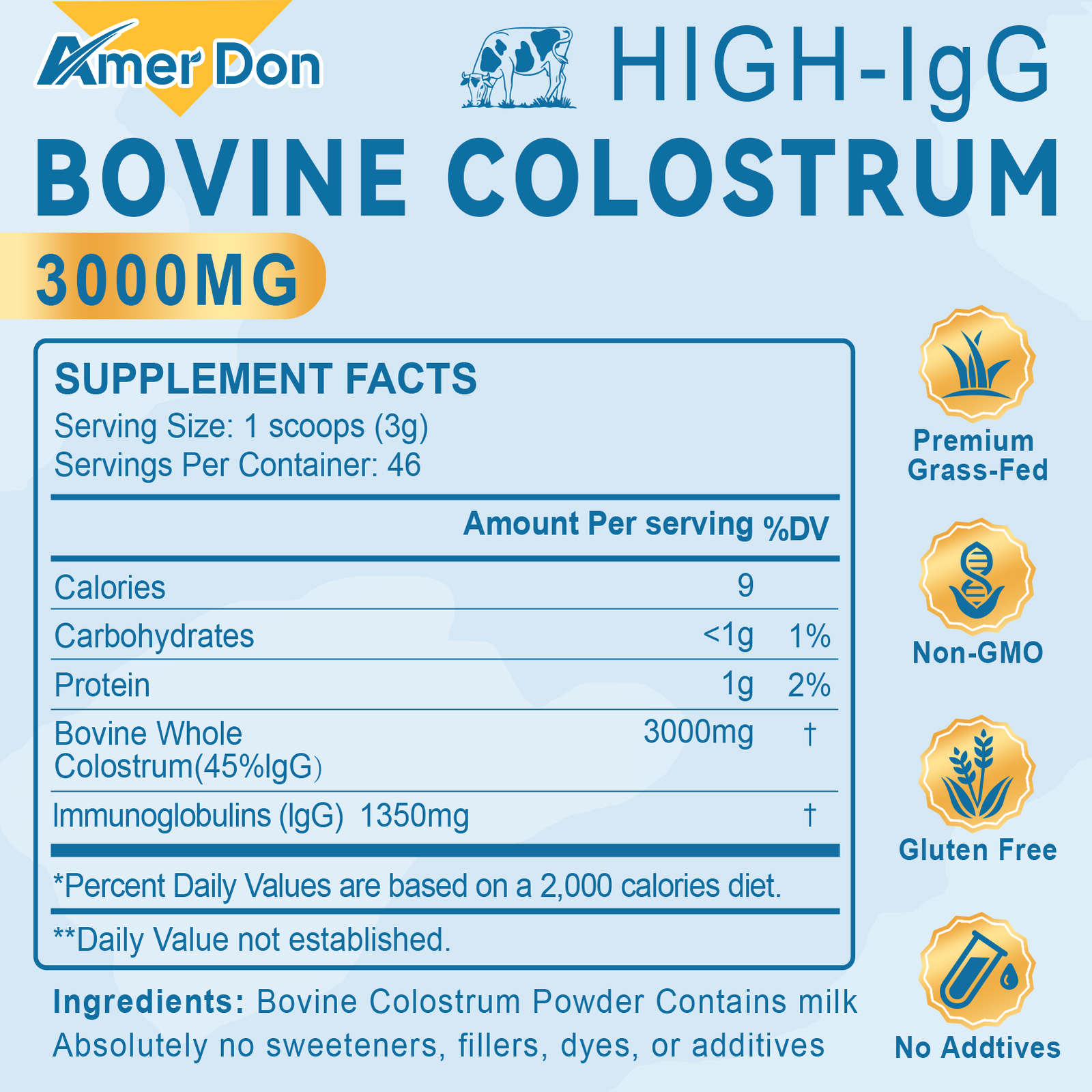 Bovine Colostrum Powder – 45% IgG Highly Concentrated Pure Bovine Grass Fed