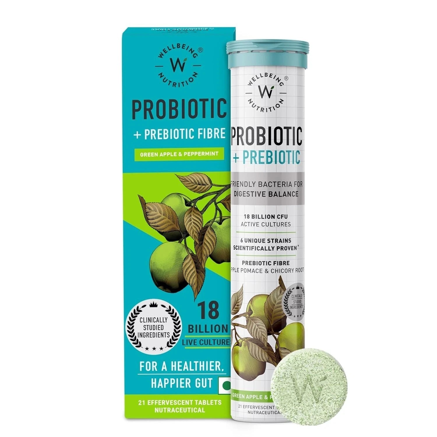 Wellbeing Nutrition Probiotics + Prebiotics – 21 Effervescent Tabs ( Pack of 2 )