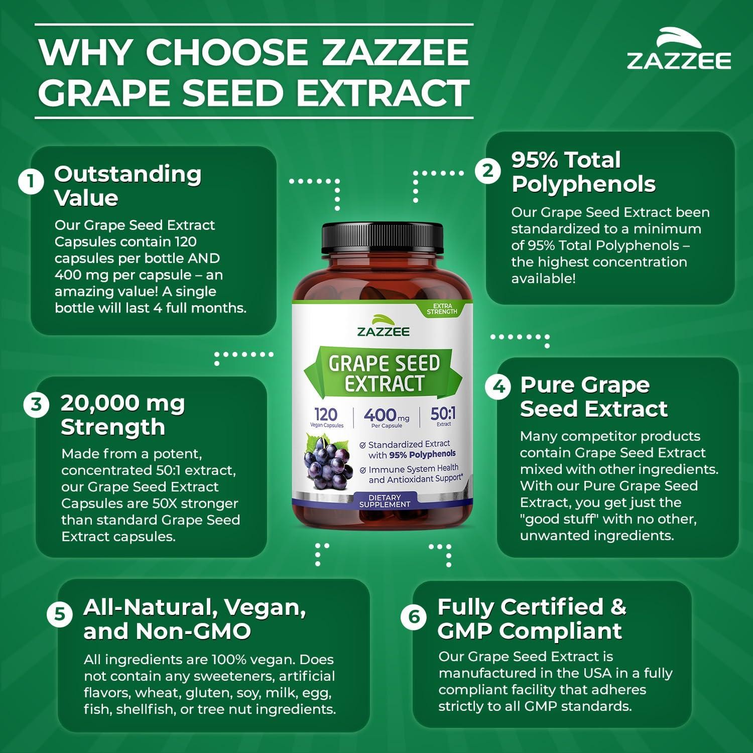 High Strength Grape Seed 50:1 Extract, 120 Vegan Capsules, 95% Polyphenols