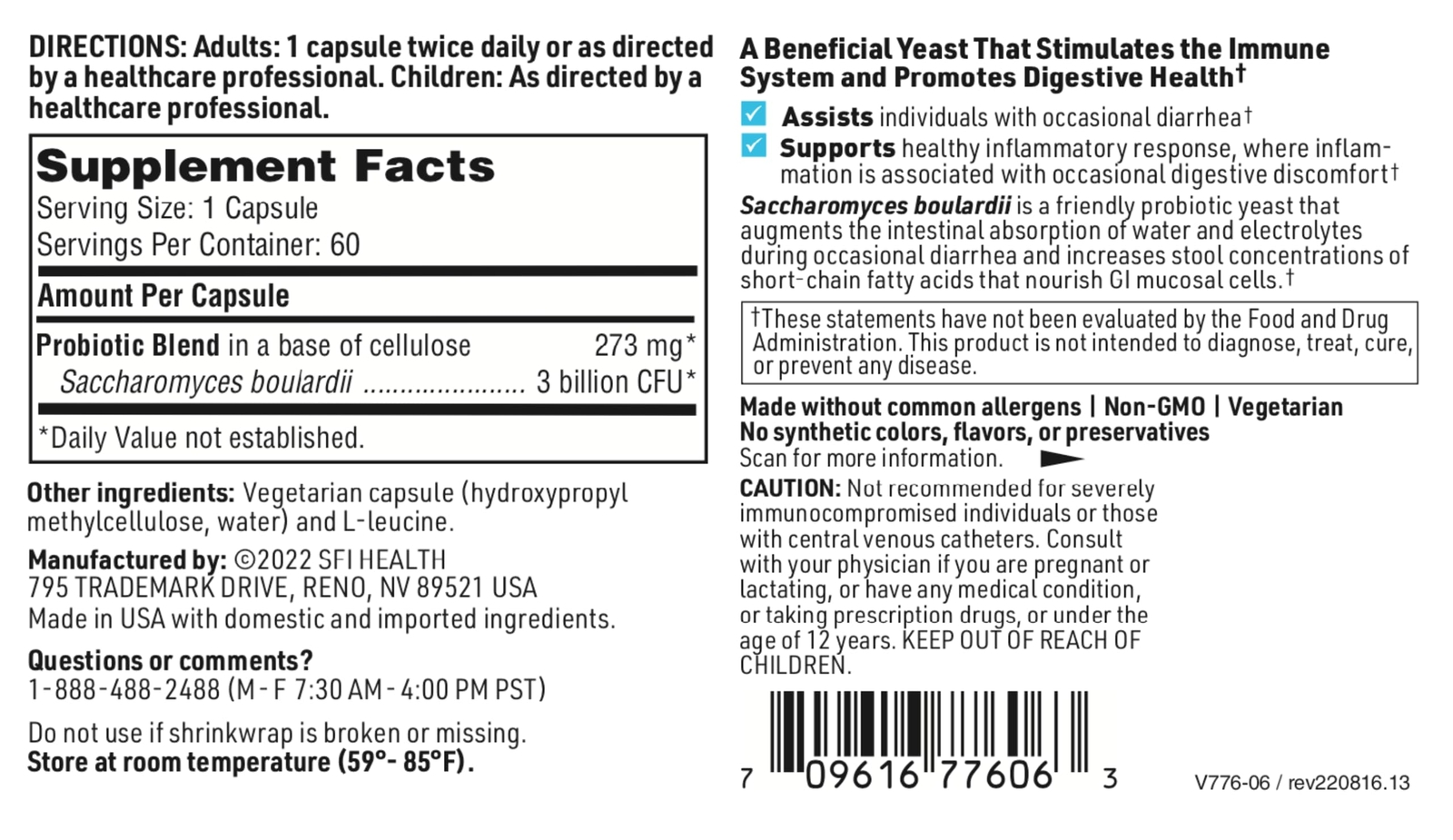 Klaire Labs Saccharomyces Boulardii – Pr Sz_60 Count (Pack of 1)_Cream