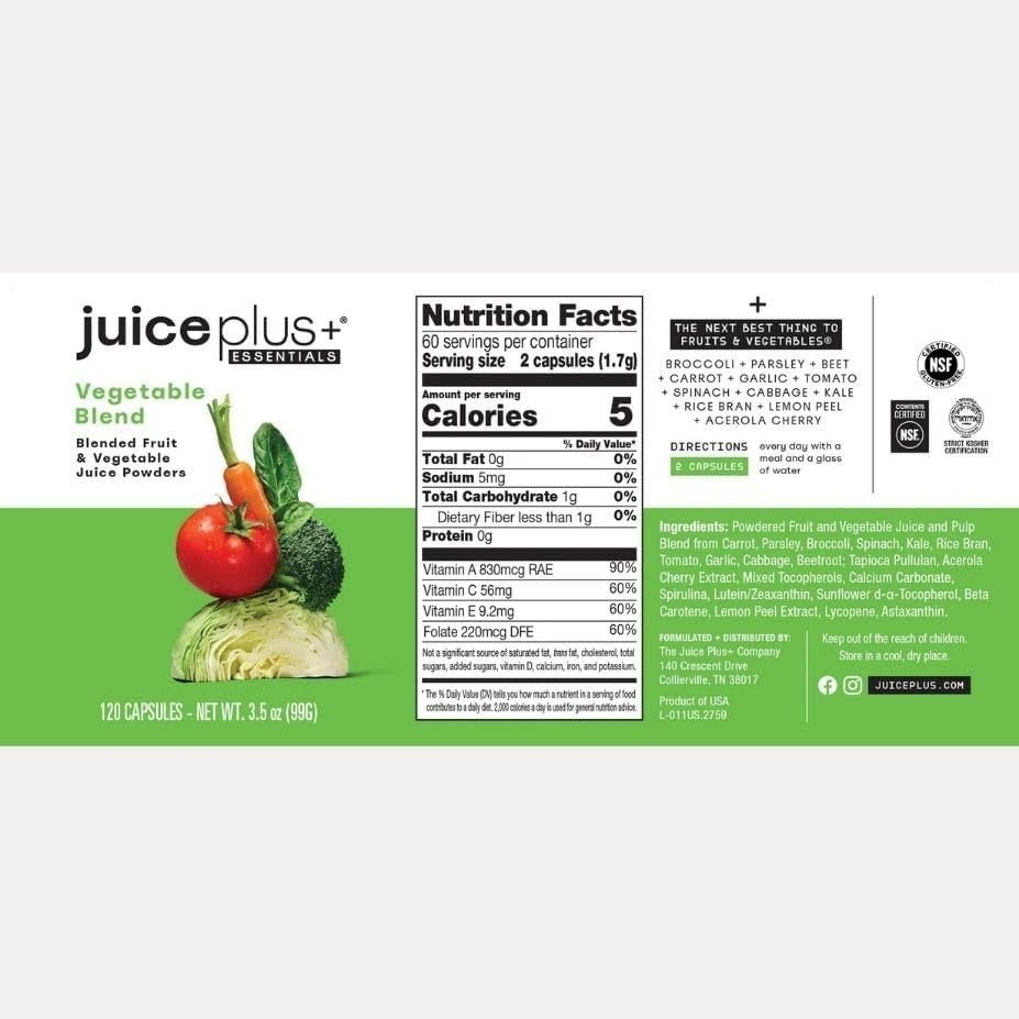 Juice Plus Fruit/Vegetable Blend, 120 Capsules Each Blend. Exp 10/2025