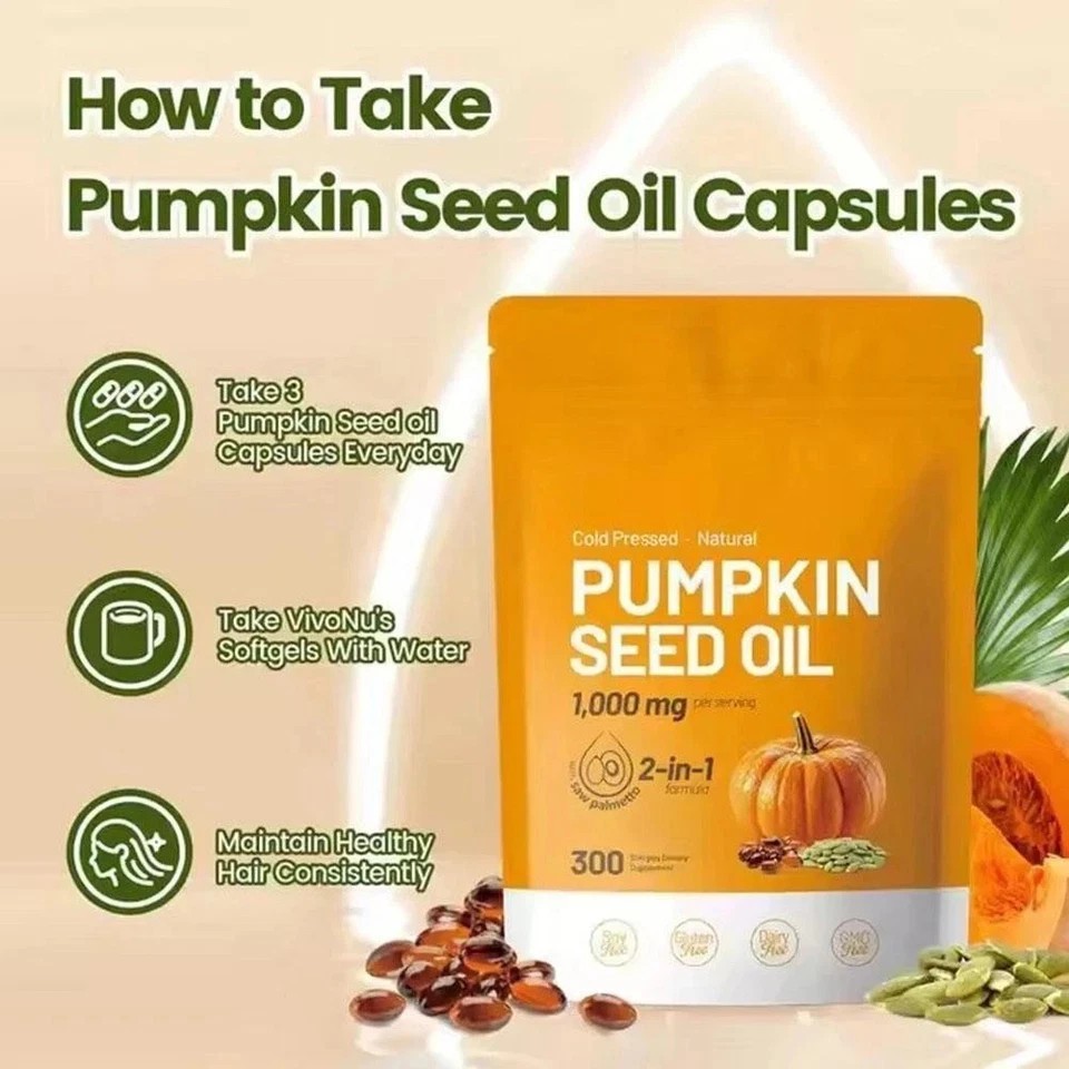 Pumpkin Seed Oil 1000mg with Saw Palmetto 300-Softgels.NEW