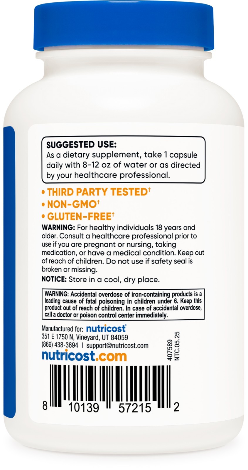 Nutricost Iron Bisglycinate Supplement (25mg) 240 Capsules, Gluten-Free