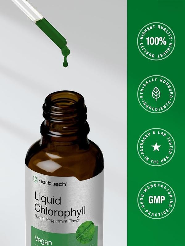 Horbäach Liquid Chlorophyll Drops | 2 oz | Natural Peppermint Flavor | Vegan