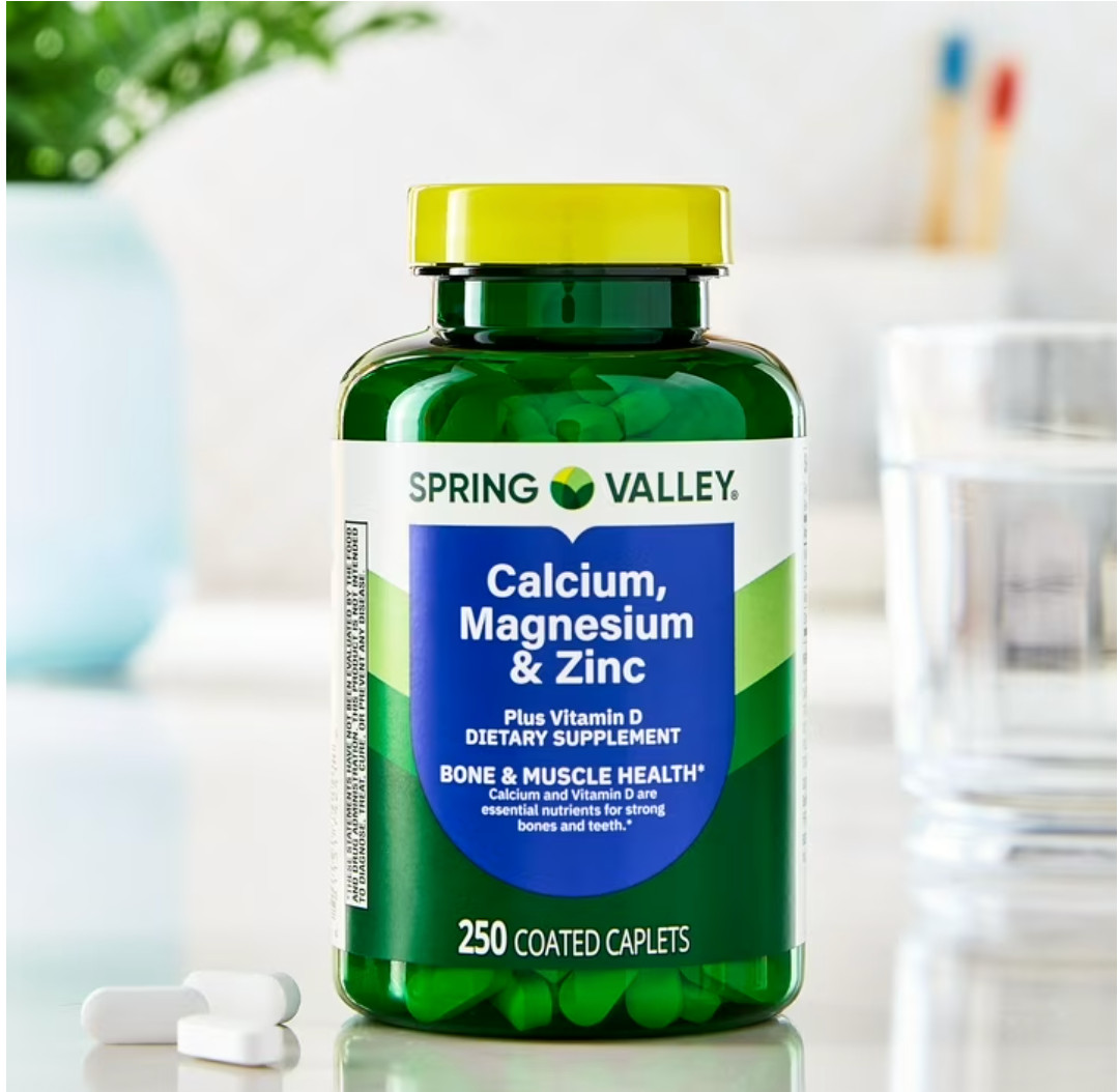 (2 pack) Spring Valley Calcium, Magnesium & Zinc Plus Vitamin D3 Coated 250 Ct
