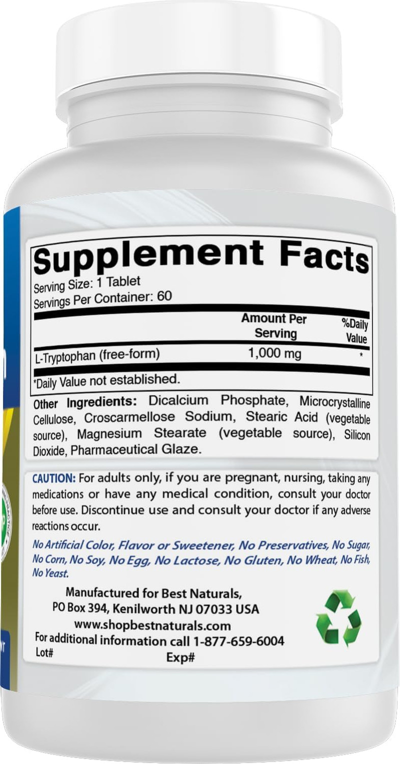 L-Tryptophan 1000 Mg 60 Tablets (60 Count (Pack of 3))