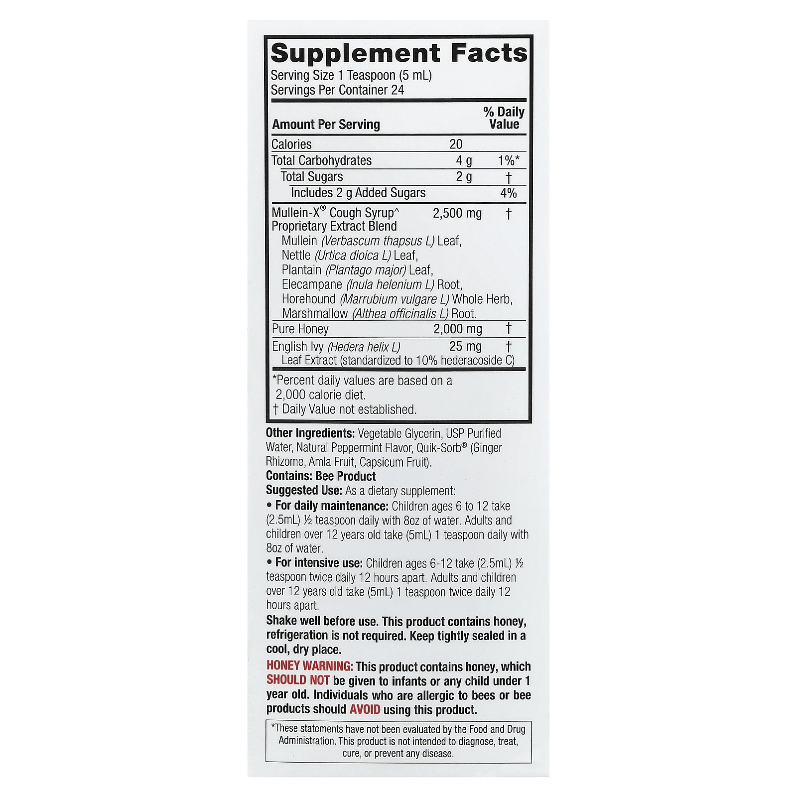 Natural Mullen-X Cough Syrup, Multi-System, 4 fl oz (120 ml)