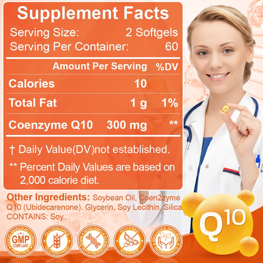 CoQ10 Coenzyme Q10 300mg 120 Capsules Heart Support NON GMO