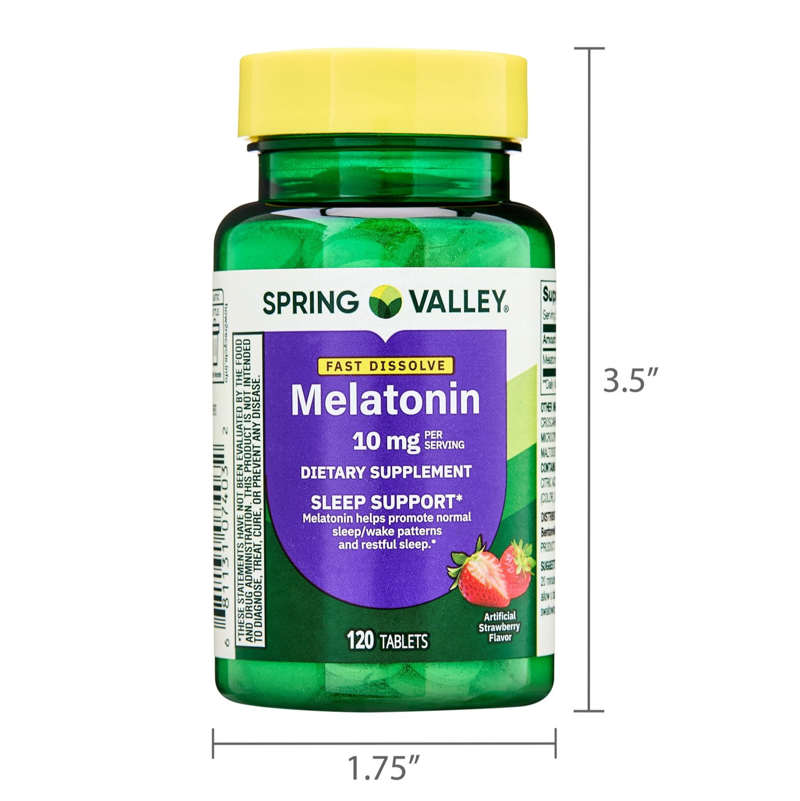 Spring Valley Fast Dissolve Melatonin 10mg Sleep Support Strawberry 120 Ct