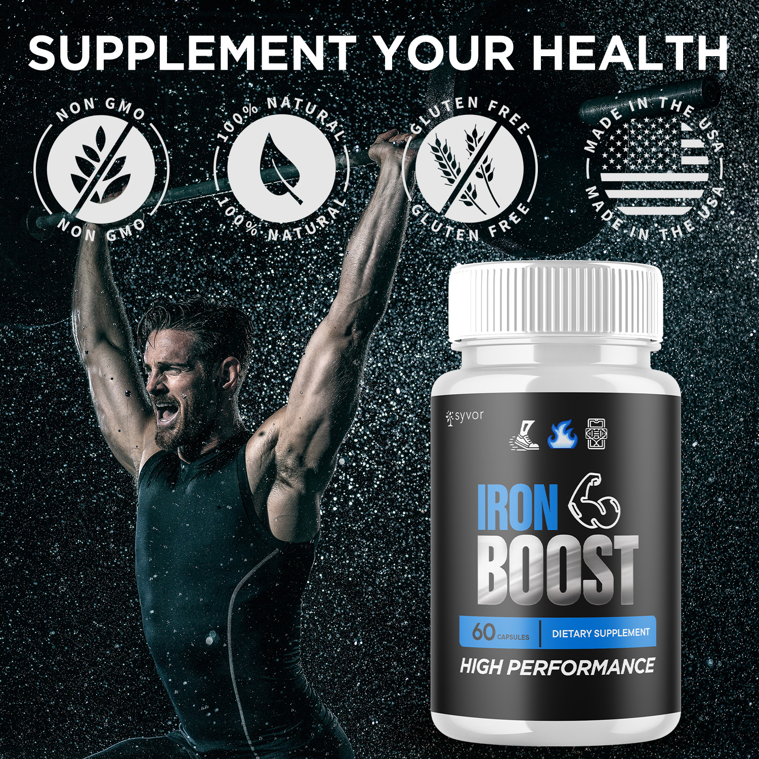 (1 Pack) Iron Boost Male Support Supplement Advanced Formula IronBoost 60 Caps