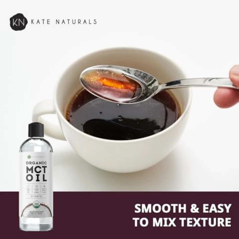 Kate Naturals Organic MCT Oil 8oz Pure Coconut C8 C10 Unflavored Coffee