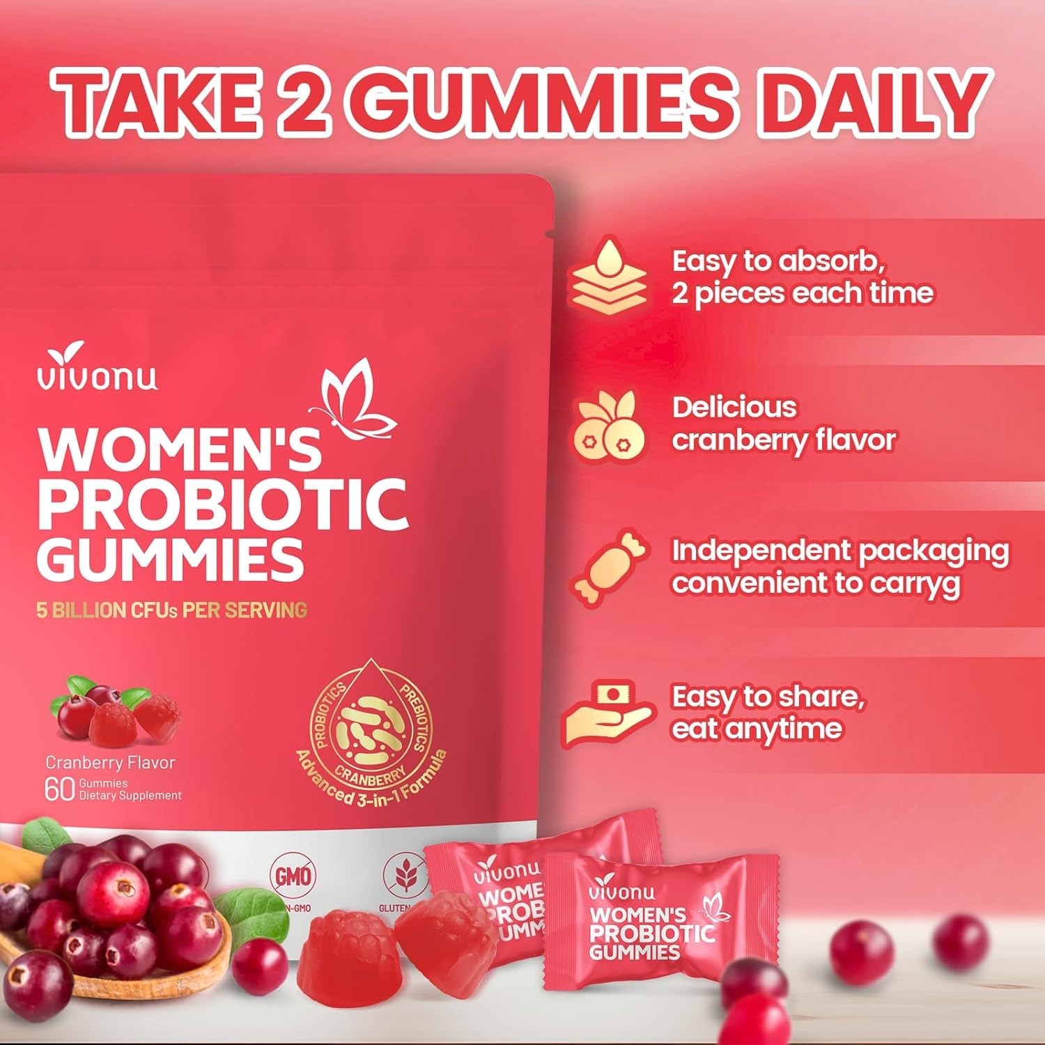 Vaginal Probiotics for Women, Feminine Balance pH Gummies 60pcs/1bag
