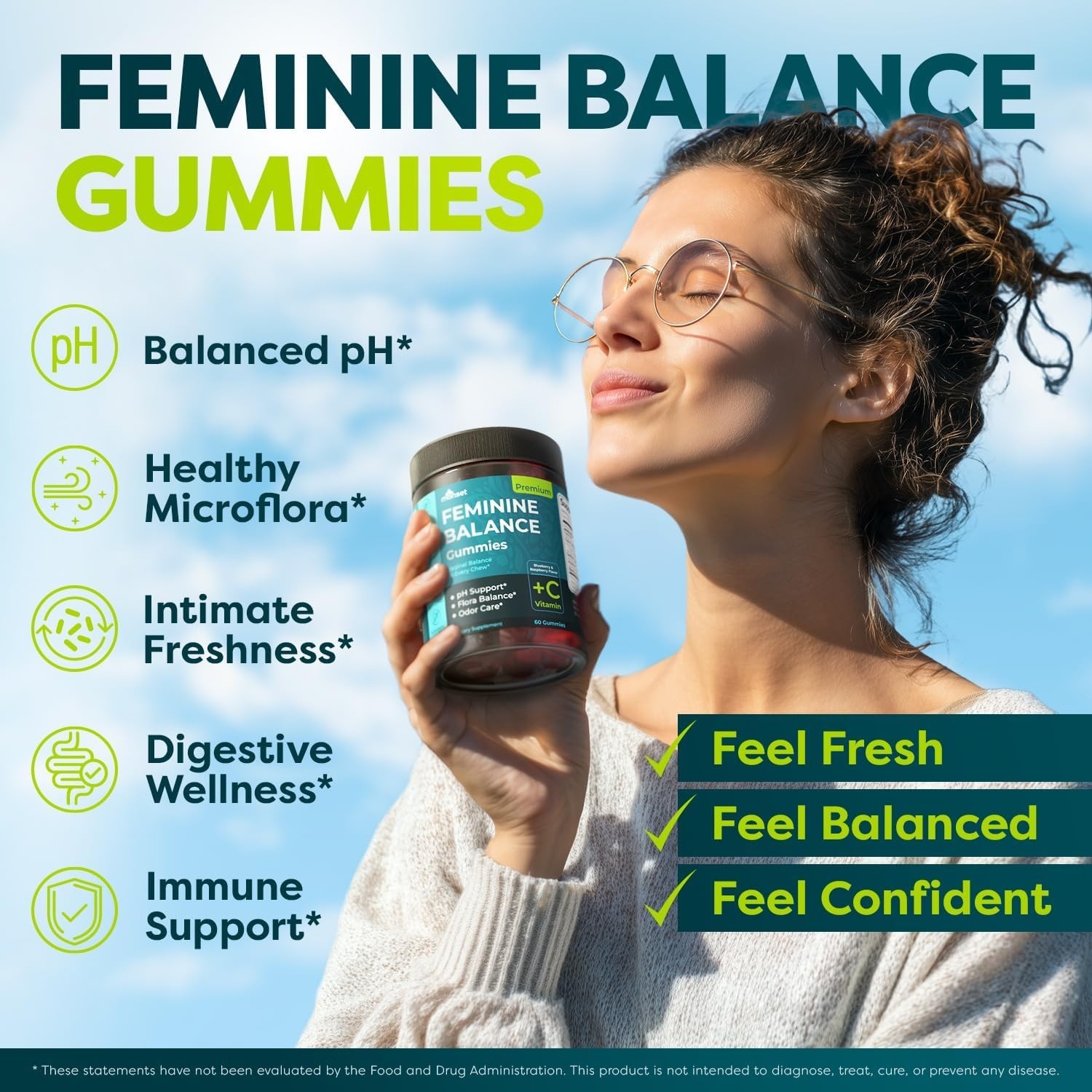 Vaginal Probiotics for Women, Feminine Balance pH Gummies 60ct/1bag