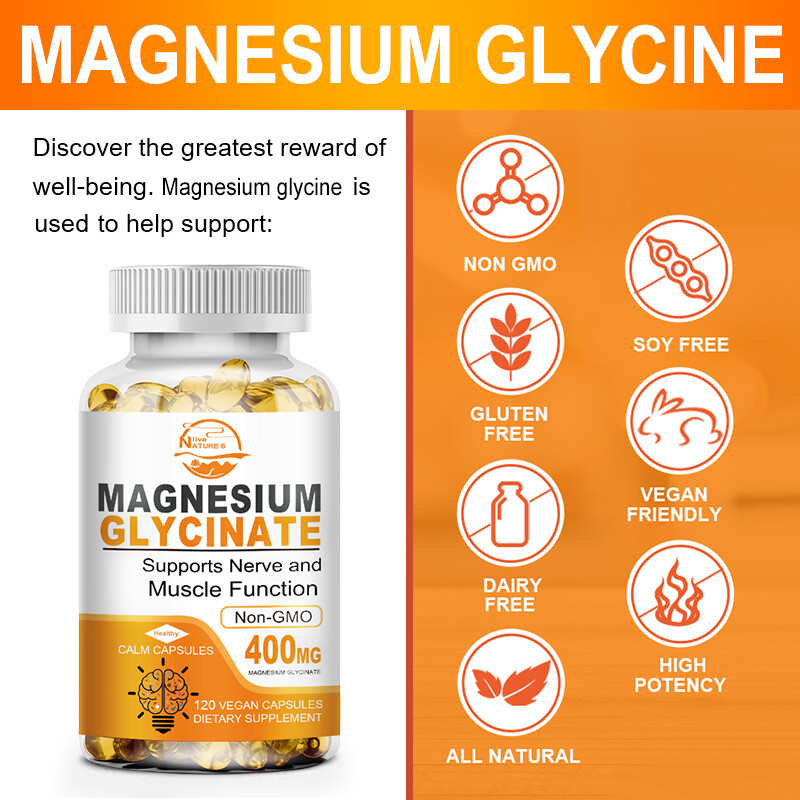 High Absorption Magnesium Glycinate 400 mg, 120 Capules Non-GMO Relieve Stress