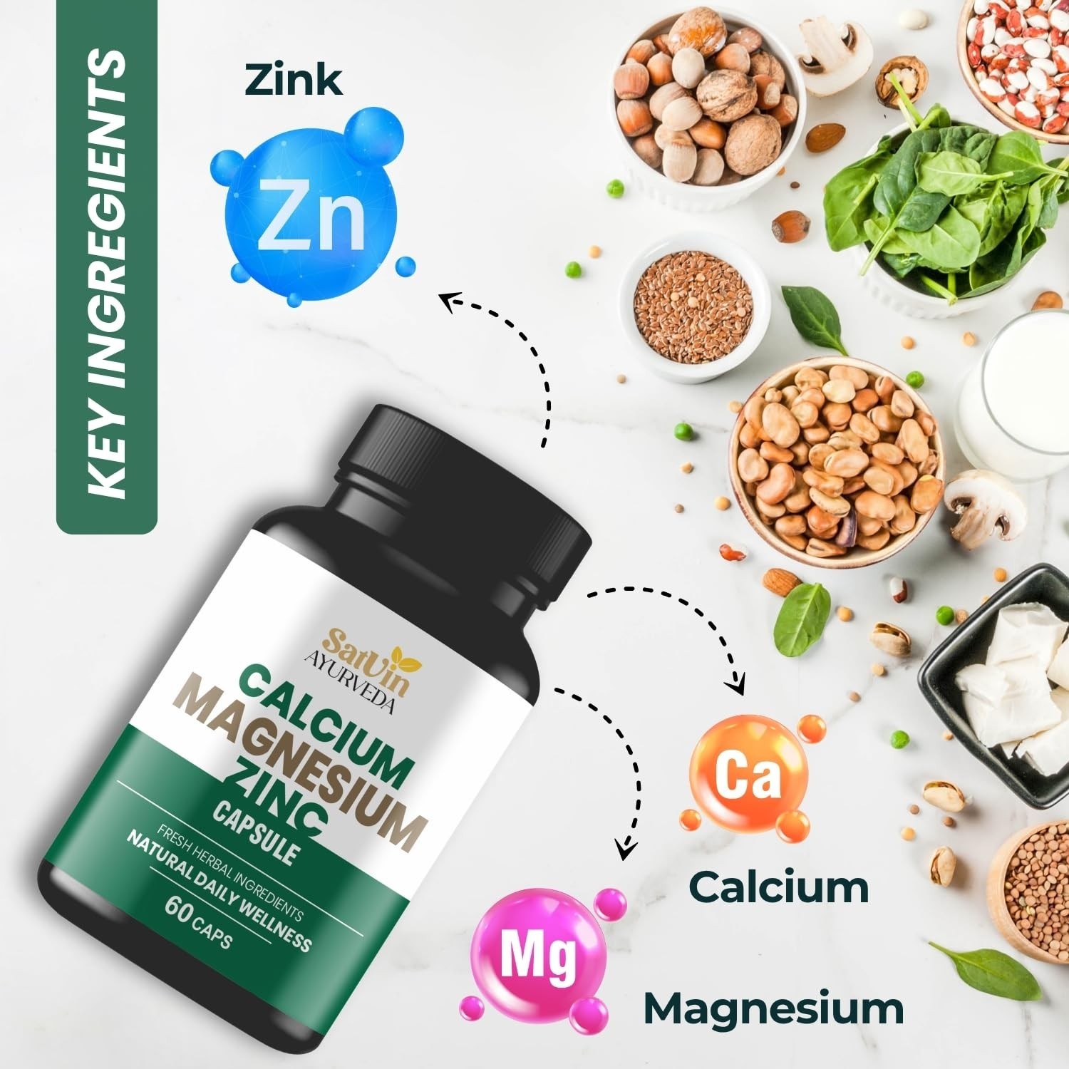 5 Pack SATV.IN Ayurveda Calcium Magnesium Zinc 300 Caps