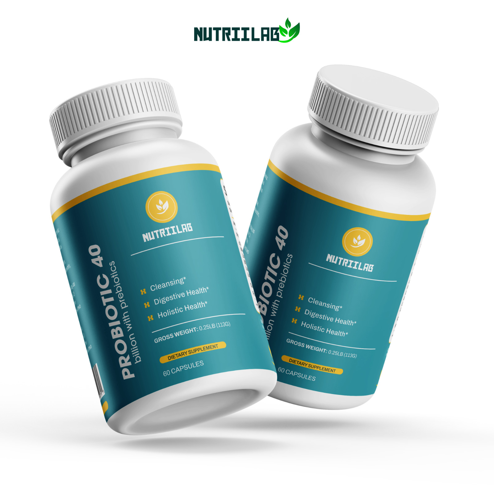 NutriiLab Probiotic Prebiotic 40 Billion CFU Gut Health Digestive 60 Day Supply