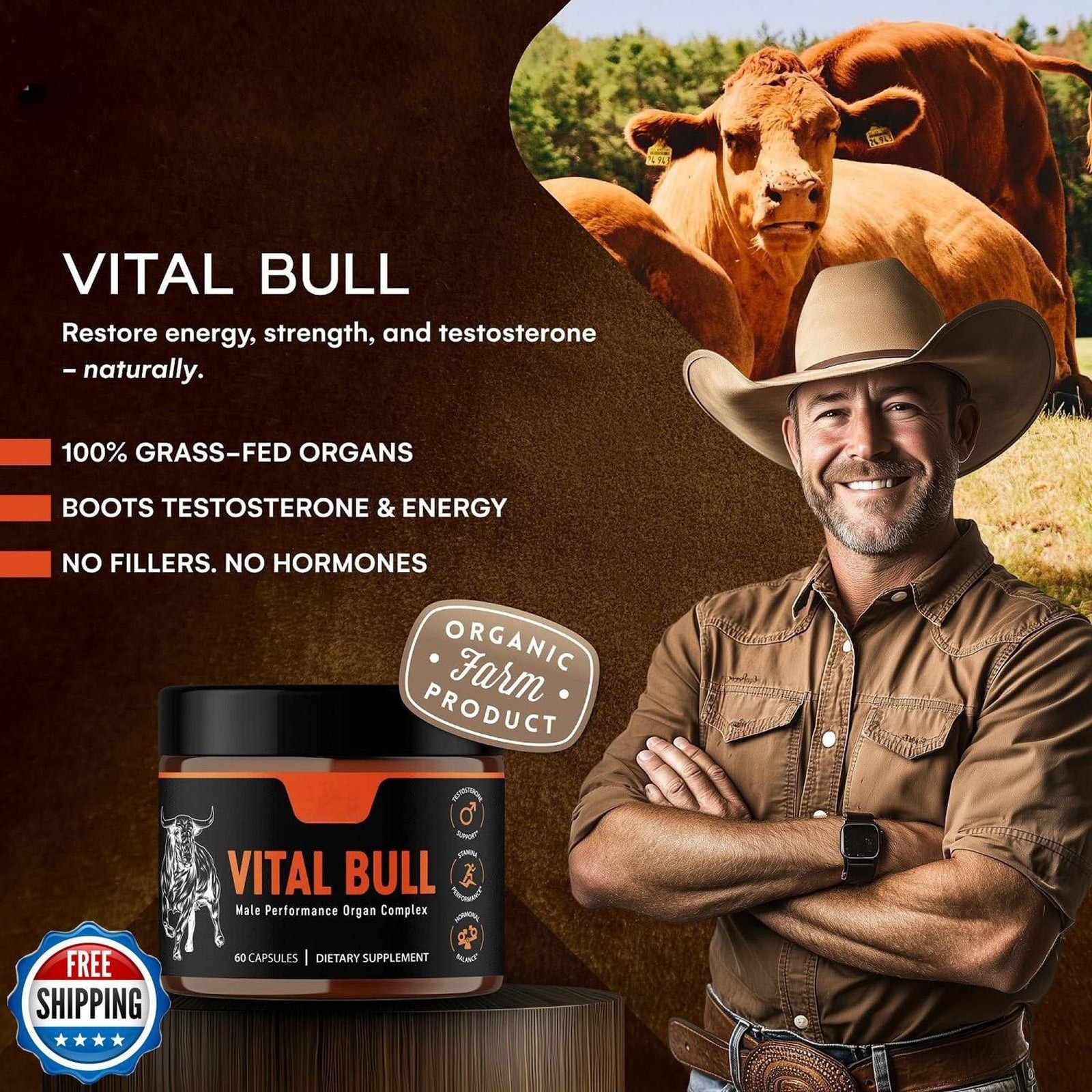Vital Bull Beef Organ Supplement for Men – Grass Fed Organs with Heart