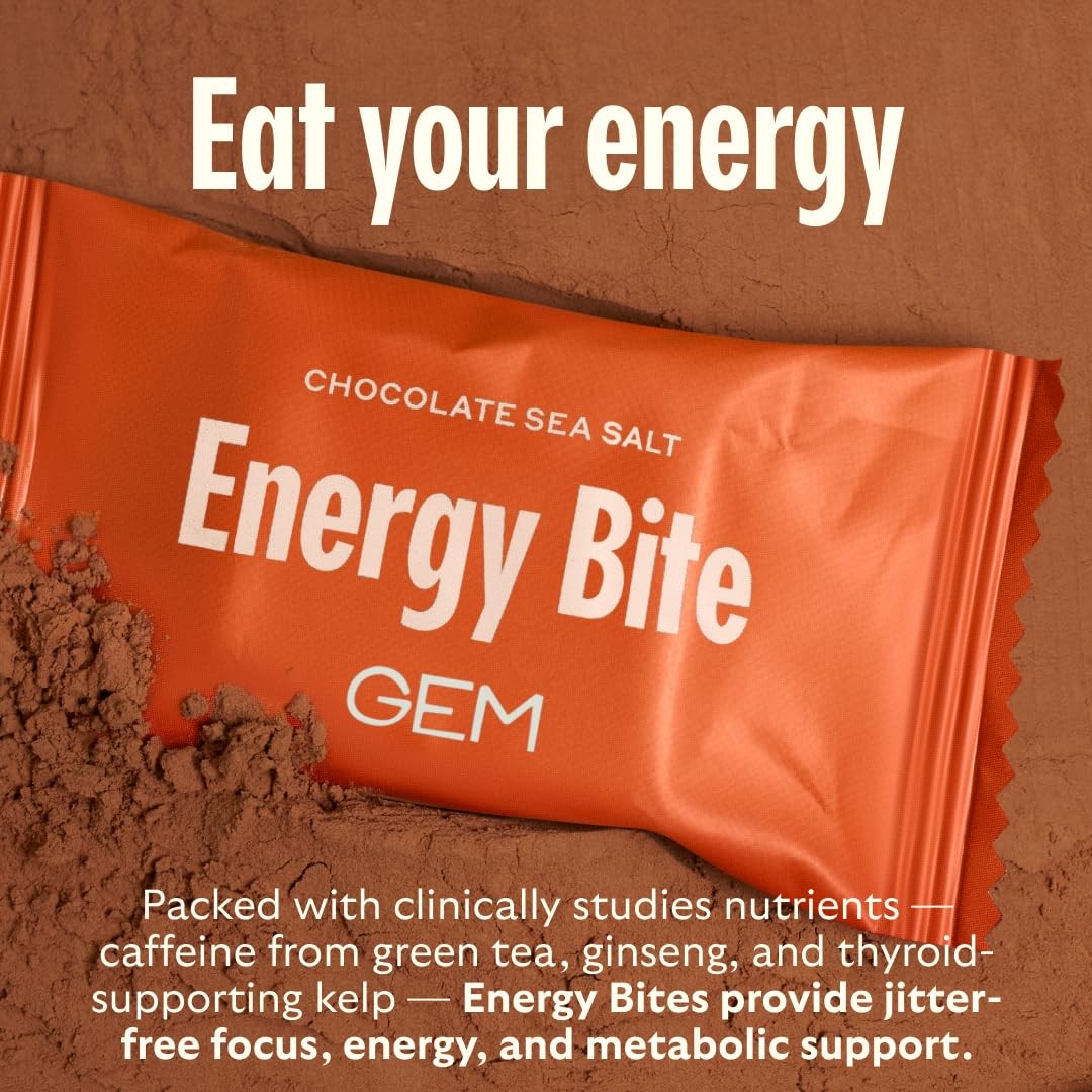 GEM Energy Caffeinated Chocolate Bite, 40mg Caffeine, Ginseng Root, LTheanine…