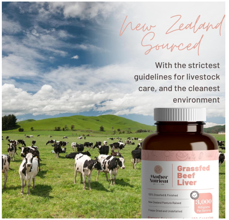 Mother Nutrient Beef Liver Capsules Grass Fed 180Ct Vitamin A B12 Iron NZ