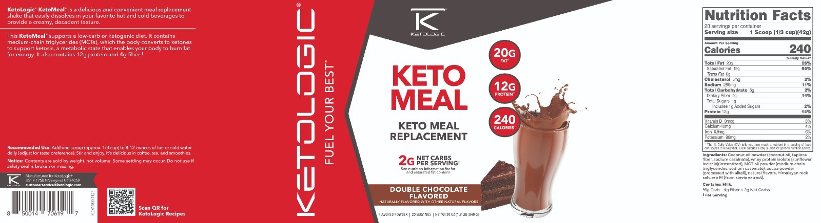 KetoLogic Keto Meal Replacement Shake Powder (Chocolate) (20 Servings)