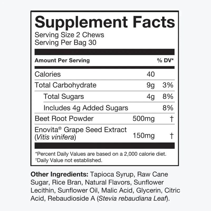 Humann SuperBeets Heart Chews: Nitric Oxide & Blood Pressure Support, 60 Count