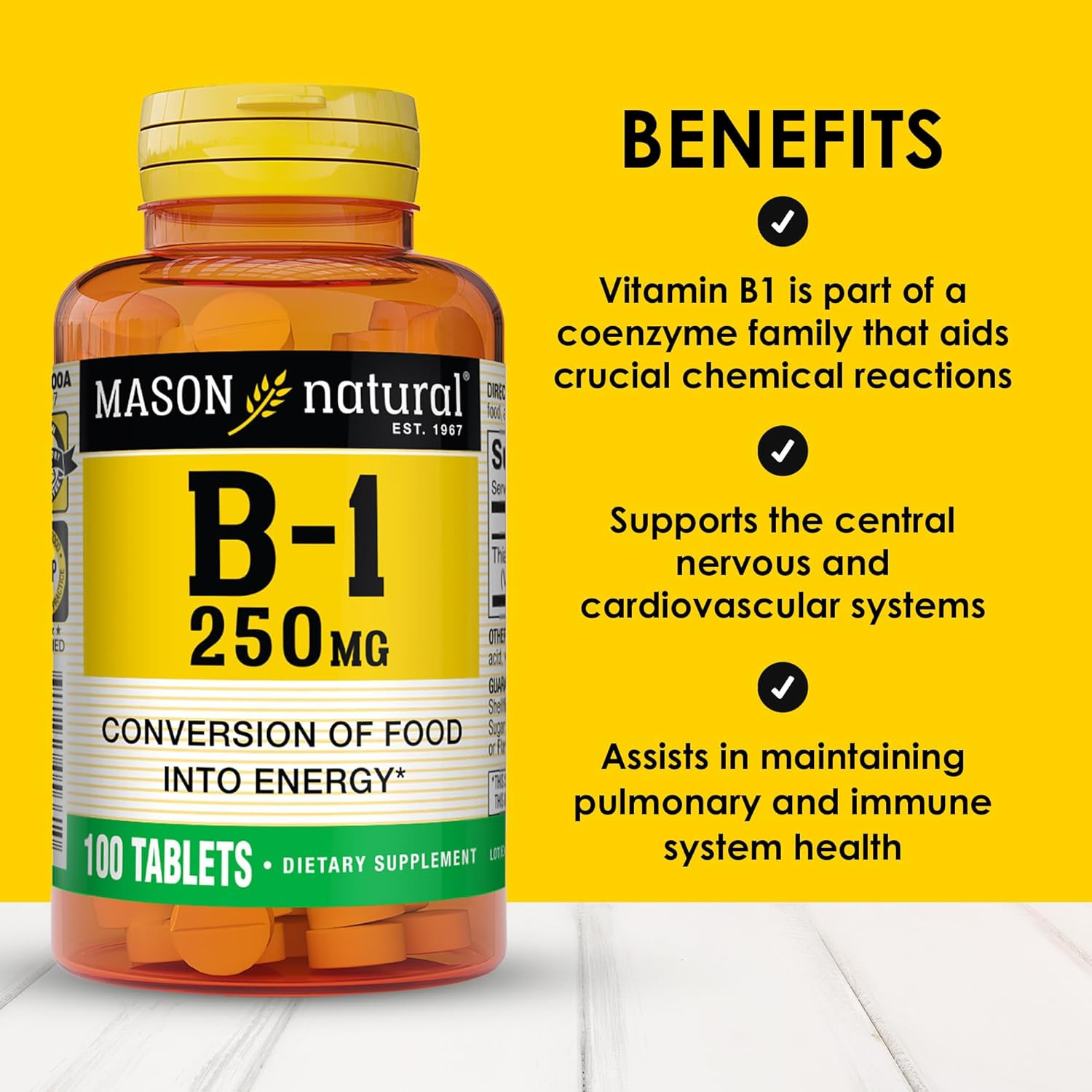 Vitamin B,1 Thiamine 250 Mg, 100 Day Supply Dietary Supplement, Easy,To,Swallow