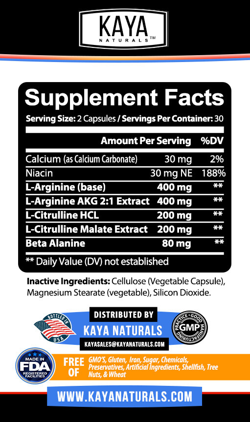 Nitric Blast 60ct L Arginine L Citrulline Nitric Oxide Preworkout Beta Alanine