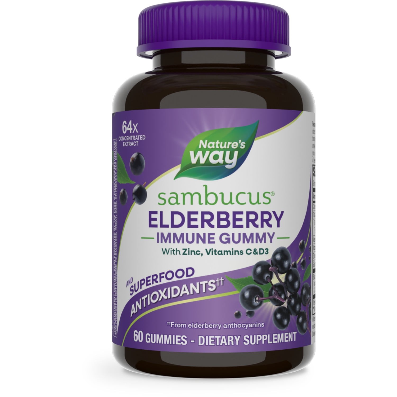 (2 pack)Sambucus Elderberry Immune Gummies, with Vitamins C, D3, & Zinc, Unisex