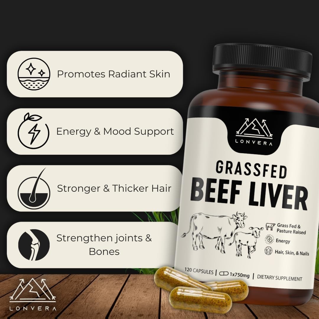 Lonvera Grass Fed Beef Liver Capsules for Women and Men – 120 Capsules BRAND NEW