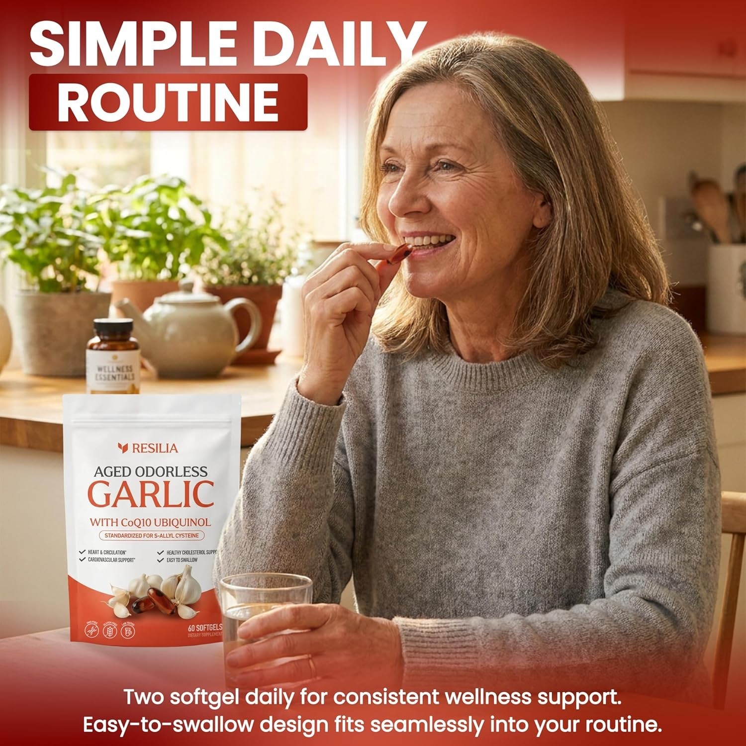 Resilia Aged Garlic Extract 600mg + CoQ10 Ubiquinol – 60 Softgels – Heart Health