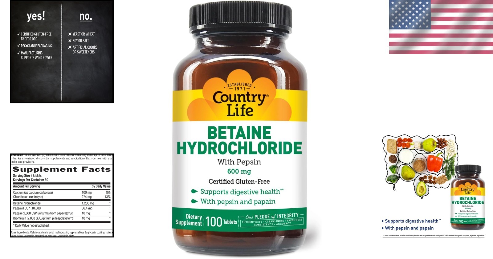 High-Purity 600mg Betaine Hydrochloride with Pepsin – 100 Hypoallergenic Tablets