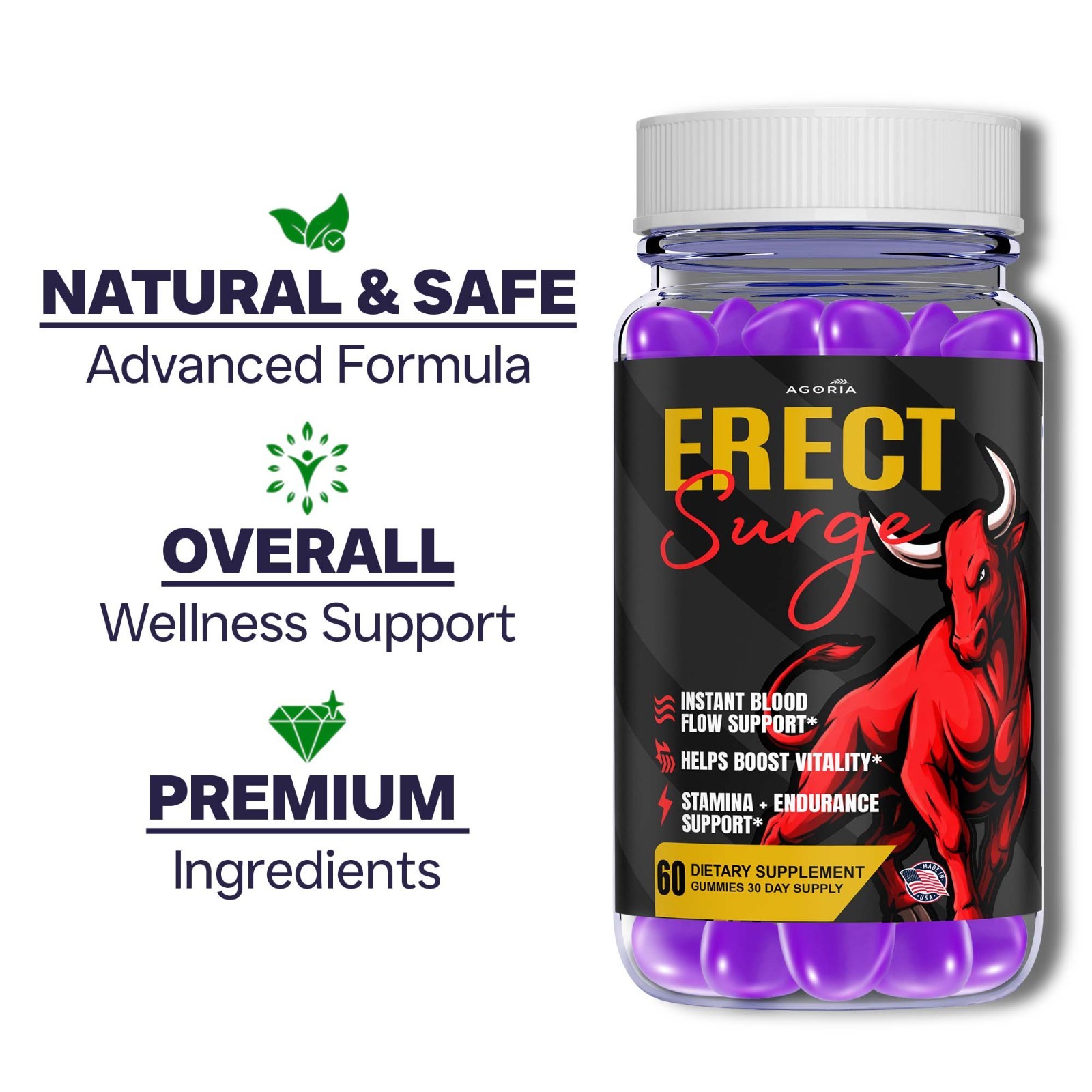(1 Pack) Erect Surge Advanced Male Health Support Supplement, ErectSurge Gummies