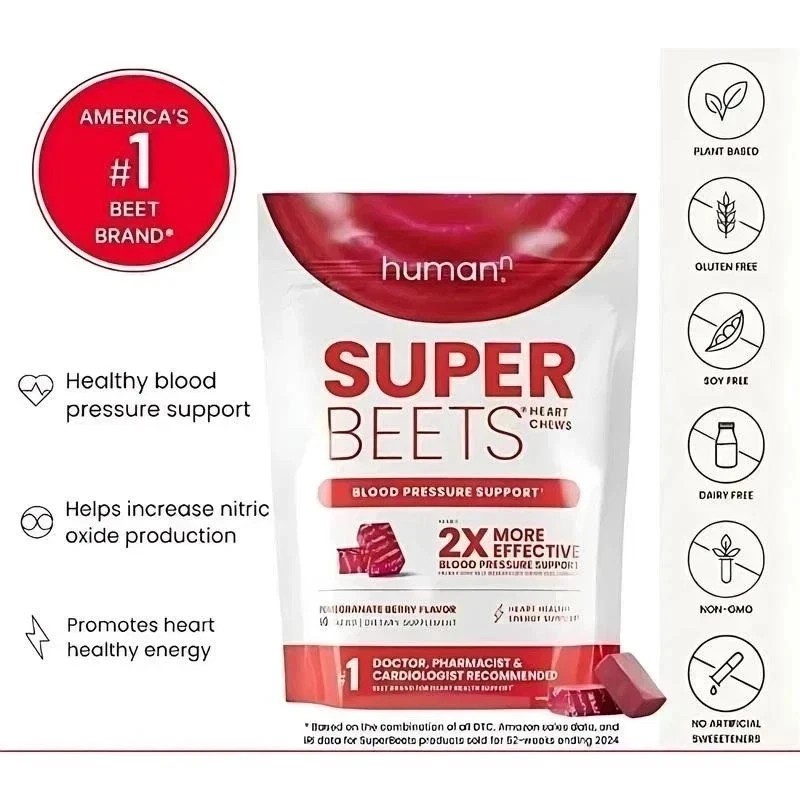 Humann SuperBeets Heart Chews: Nitric Oxide & Blood Pressure Support, 60 Count