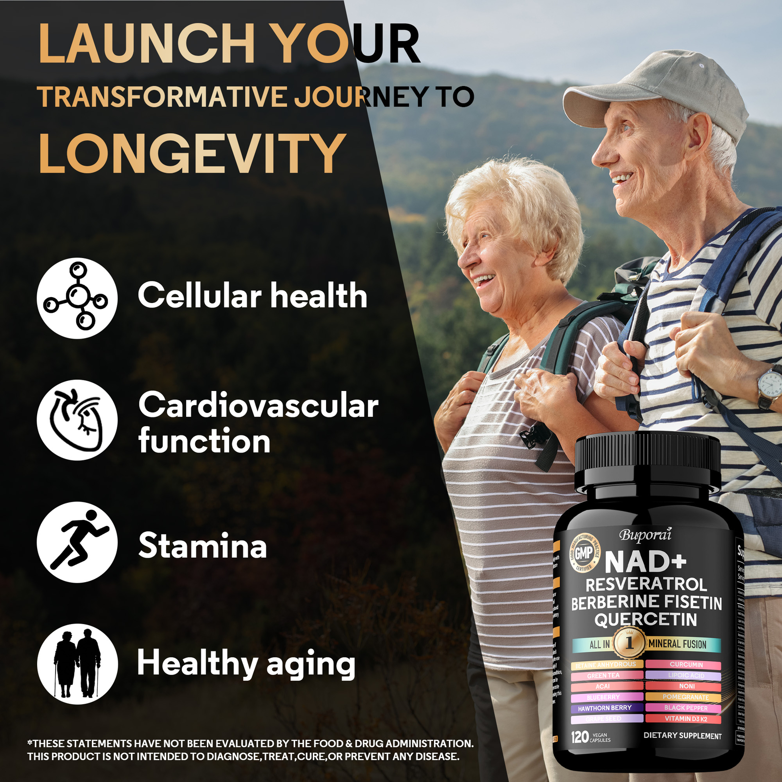 NAD+, Trans-Resveratrol, Quercetin, Berberine, Grape Seed, Hawthorn, Anti-Aging