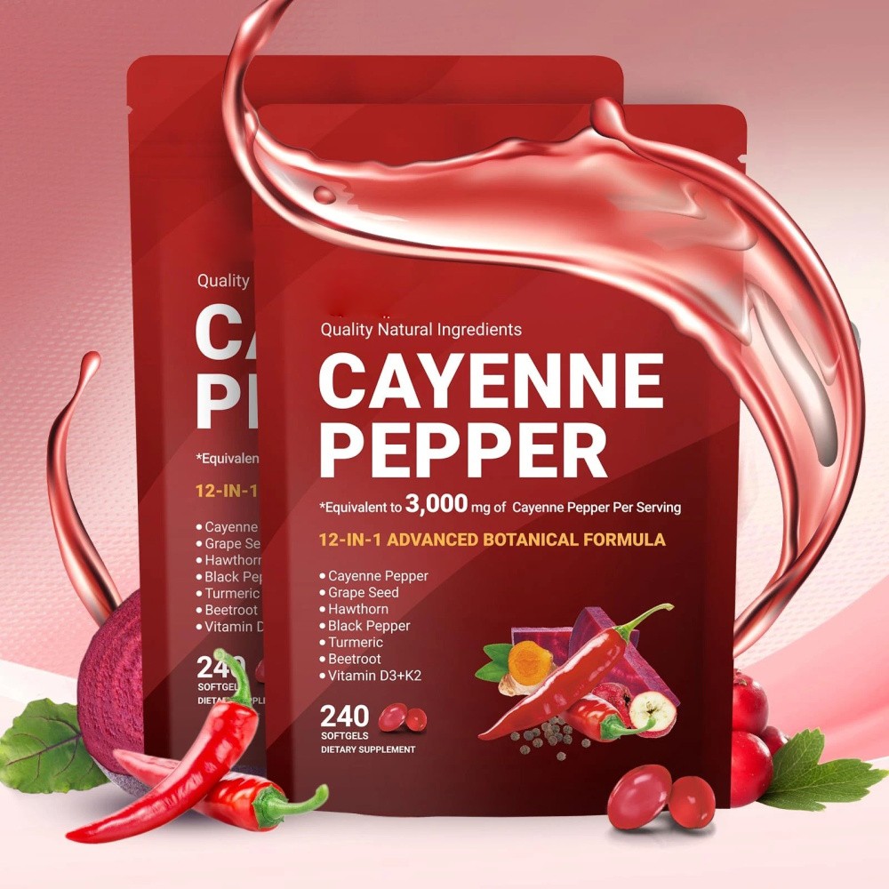 Pepper Cayenne Softgels Supplement, Supports Leg Vein, 240 Softgels /1Bag