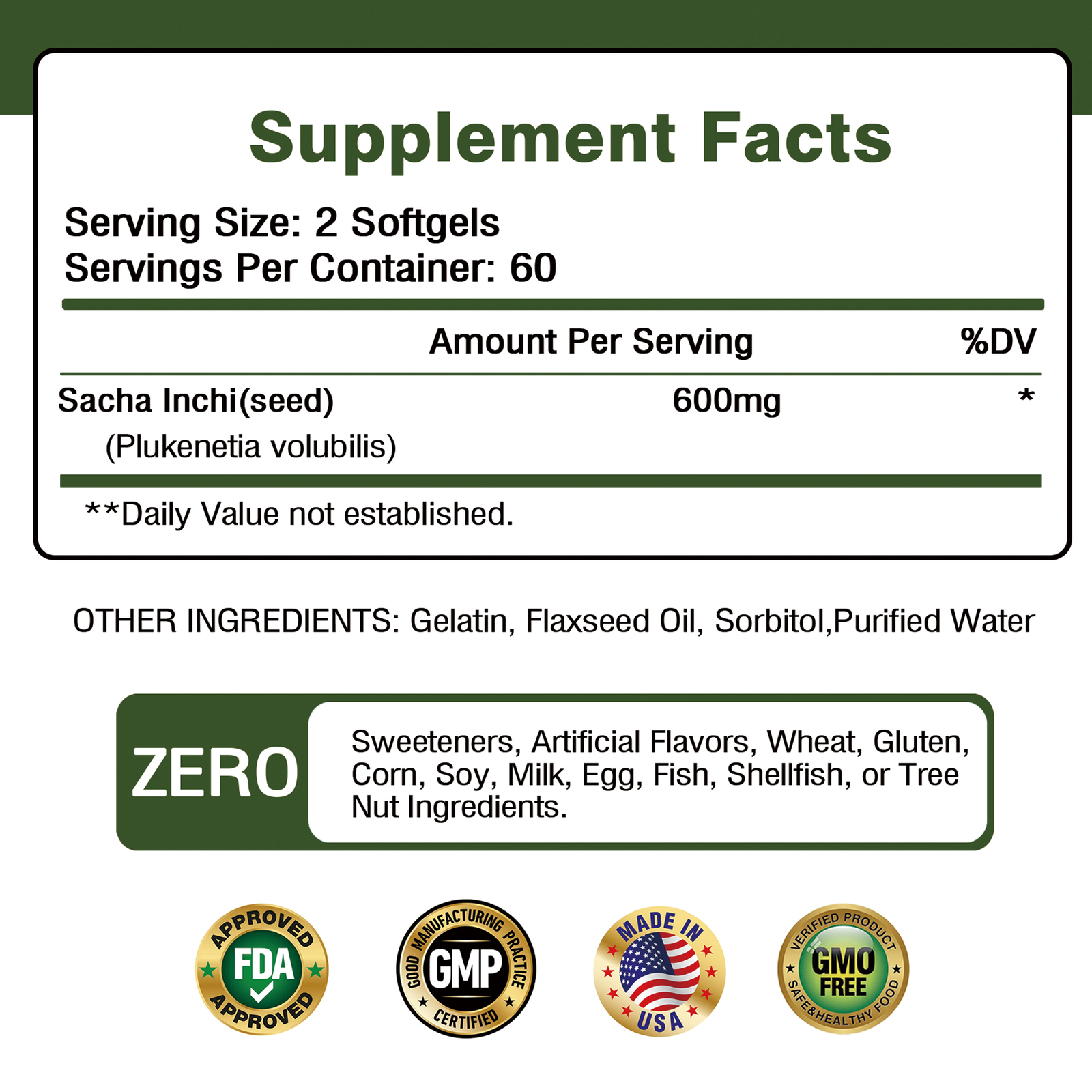 Sacha Inchi Oil 600mg – Brain, Heart, Joint, Hair & Skin Health Antioxidant